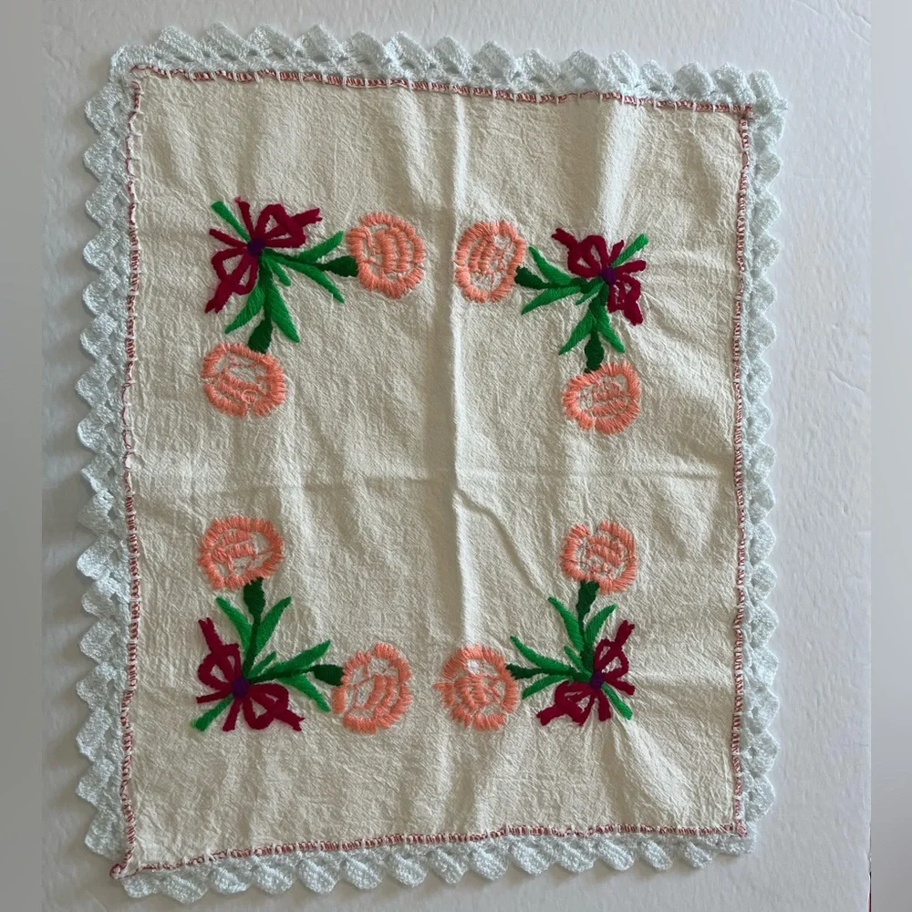 Vintage Embroidered Floral Towels Lot